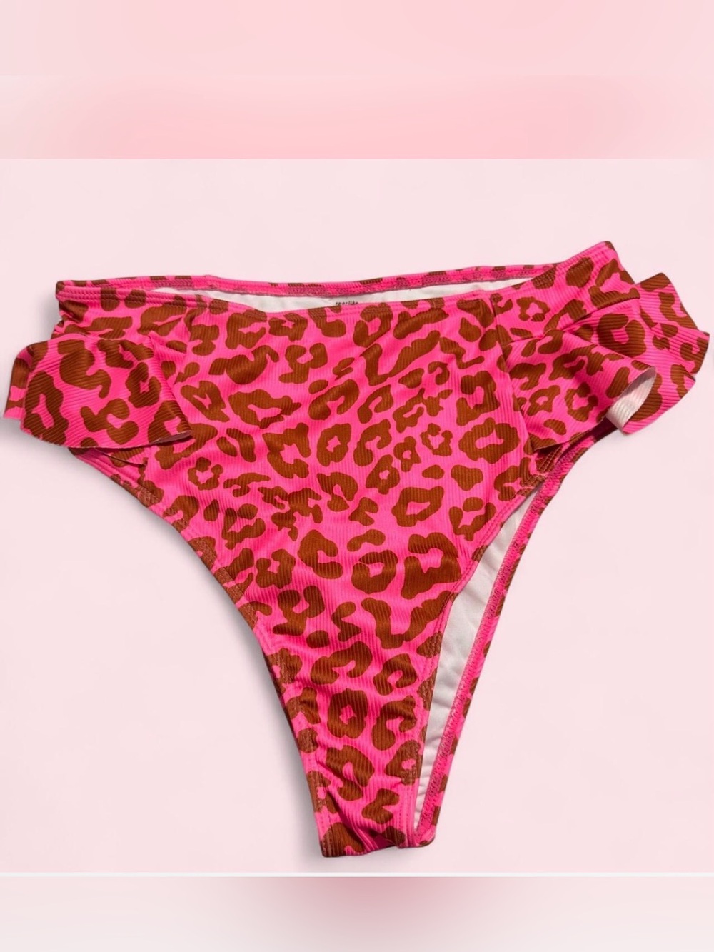 Women’s Pink & Brown Leopard Print Ruffled Bikini Bottoms